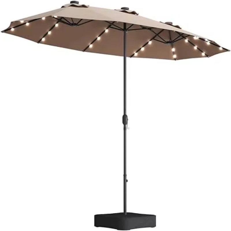 Outdoor Lighting Unit - ร่มสนามกลางแจ้งขนาด 15x9 ฟุต พร้อมไฟโซลาร์แบบยกด้วยมือและฐาน