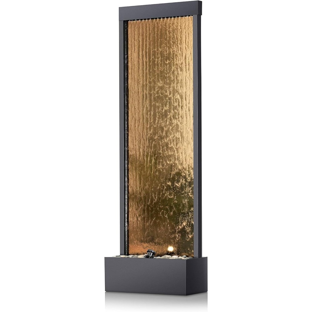 Outdoor Lighting Bronze - น้ำพุตั้งพื้นทรงสูงสำหรับตกแต่งภายในและภายนอกอาคาร พร้อมไฟ LED และหินแม่น้ำ ดีไซน์หรูหราสีบรอนซ์