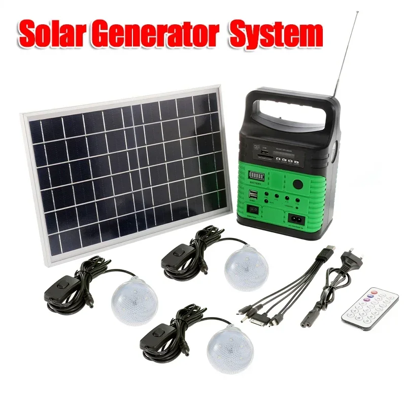 Outdoor Lighting Solar Panel - ตั้งแคมป์แบบพกพาระบบเครื่องกำเนิดไฟฟ้าพลังงานแสงอาทิตย์แผงโซลาร์เซลล์ + วิทยุ + หลอดไฟ3หลอด +