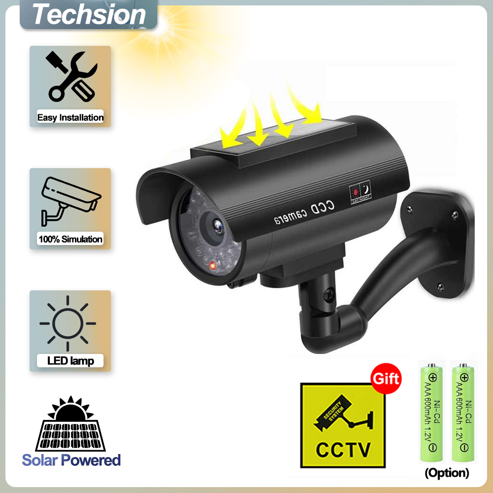 Outdoor Lighting Solar Panel - แผงเซลล์แสงอาทิตย์จำลองกล้องวงจรปิด, กล้องปลอมกลางแจ้ง, กล้องวงจรปิดอะนาล็อกกันน้ำ, จอภาพ Bullet LED