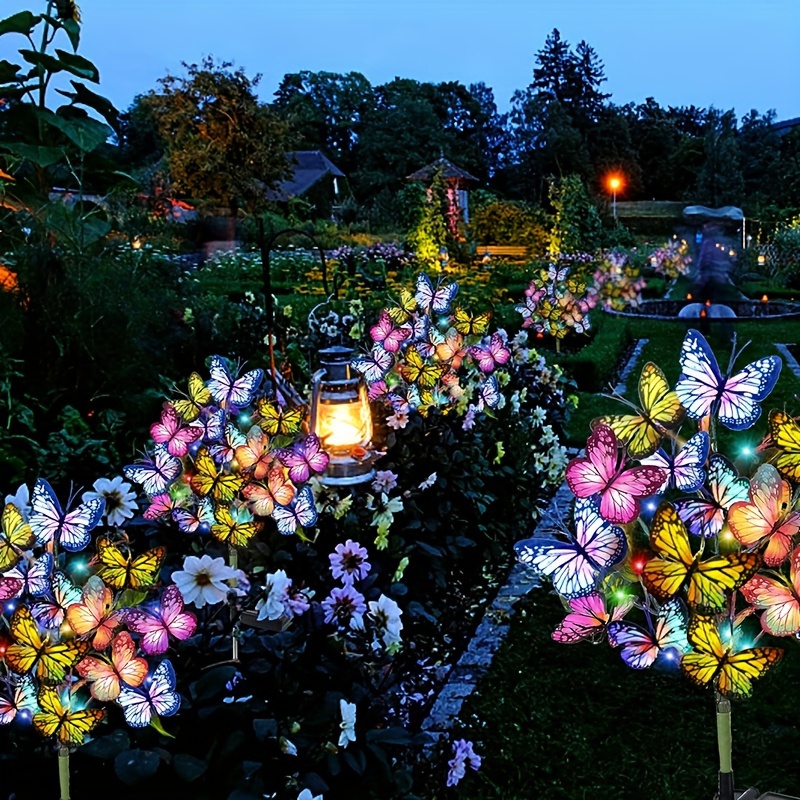 Outdoor Lighting Solar Panel - พลังงานแสงอาทิตย์ LED สวนผีเสื้อไฟกันน้ําที่มีสีสันโคมไฟสนามหญ้ากลางแจ้งสําหรับลานลานเทศกาลคริสต์มาสตกแต่งหลังคา