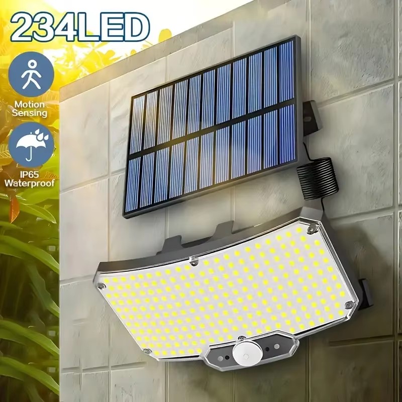 Outdoor Lighting Garage - 234LED ไฟพลังงานแสงอาทิตย์กลางแจ้งเซ็นเซอร์ตรวจจับความเคลื่อนไหวซุปเปอร์ไบรท์รีโมทโคมไฟติดผนังรักษาความปลอดภัยกันน้ำลานสวนโรงรถ 1 ~ 2 ชิ้น