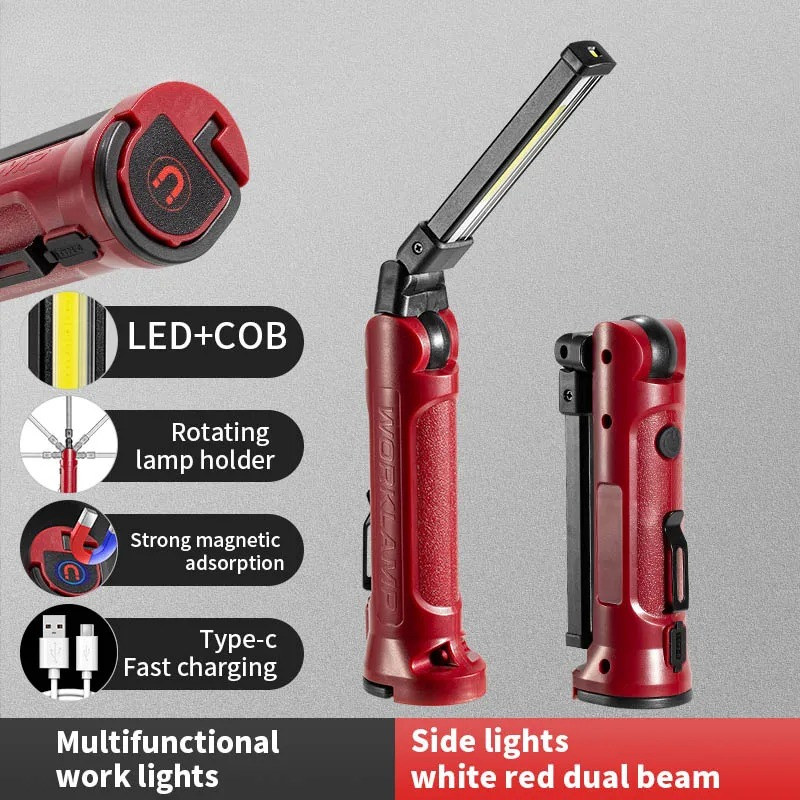 Outdoor Lighting Setup - COB LED ไฟทำงานแบบชาร์จไฟได้ไฟฉายพับได้กลางแจ้งแคมป์ปิ้งซ่อมรถยนต์โคมไฟแบบพกพาพร้อมตะขอแขวนแม่เหล็ก