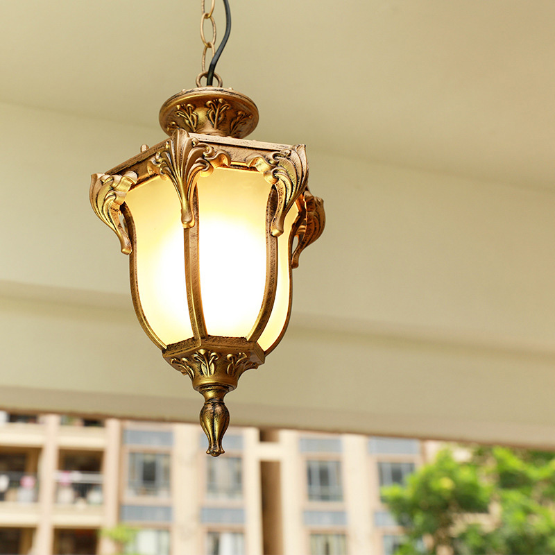Outdoor Lighting Bronze - ยุโรปกลางแจ้ง Porch จี้ไฟ Vintage Bronze ภายนอกแขวนโคมไฟสีดํากันน้ําทางเดิน