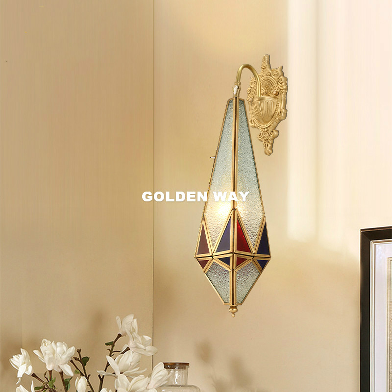 Outdoor Lighting Bronze - ยุโรปโคมไฟติดผนังทองเหลืองกลางแจ้ง/ในร่ม LED Design Glass Wall Sconce