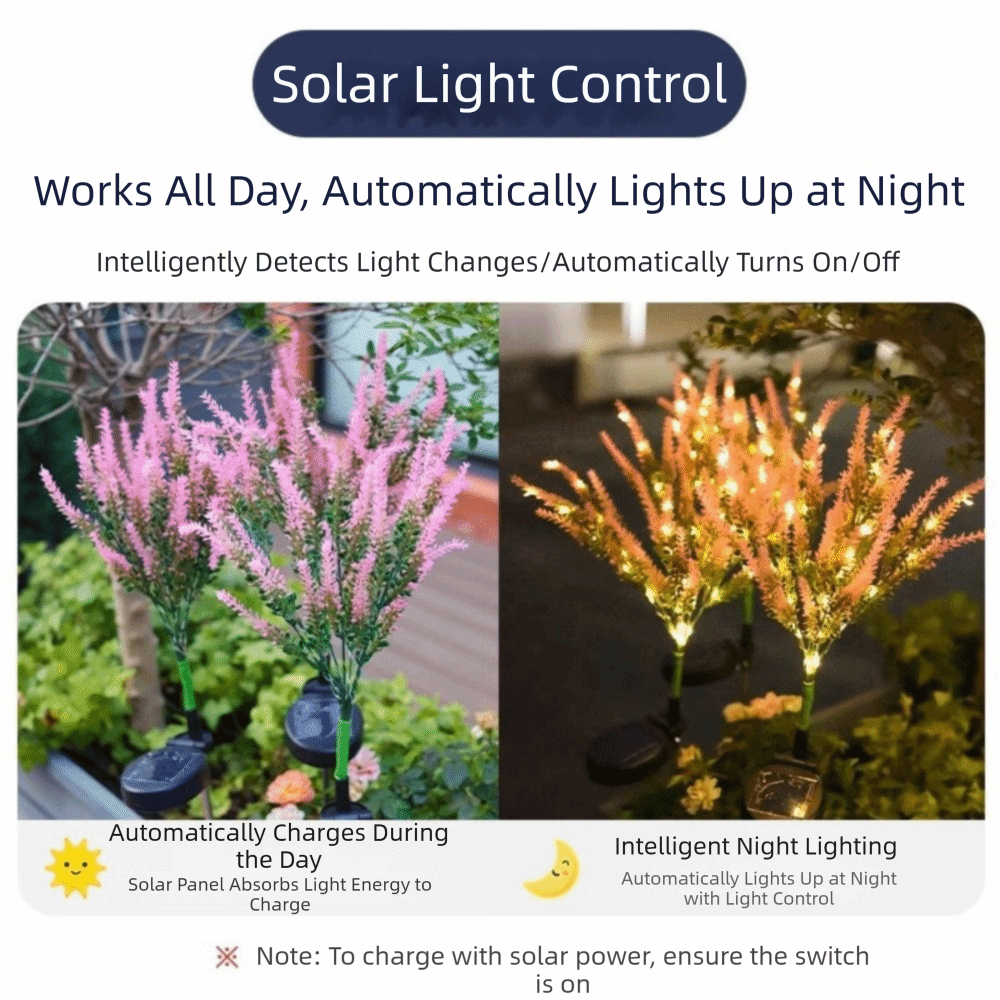 Outdoor Lighting Unit - ไฟ LED สีม่วง พลังงานแสงอาทิตย์ รูปทรงดอกลาเวนเดอร์ ดีไซน์กันน้ำ