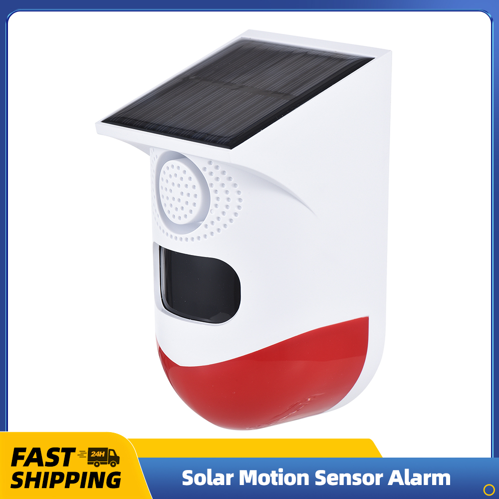 Outdoor Lighting Solar Panel - ระบบเตือนภัยเซ็นเซอร์ตรวจจับการเคลื่อนไหวพลังงานแสงอาทิตย์ระบบ120dB กลางแจ้ง, ไซเรนเสียงไฟสัญญาณ LED สัญญาณเตือนความปลอดภัยกันน้ำแบบชาร์จไฟได้สำหรับฟาร์ม