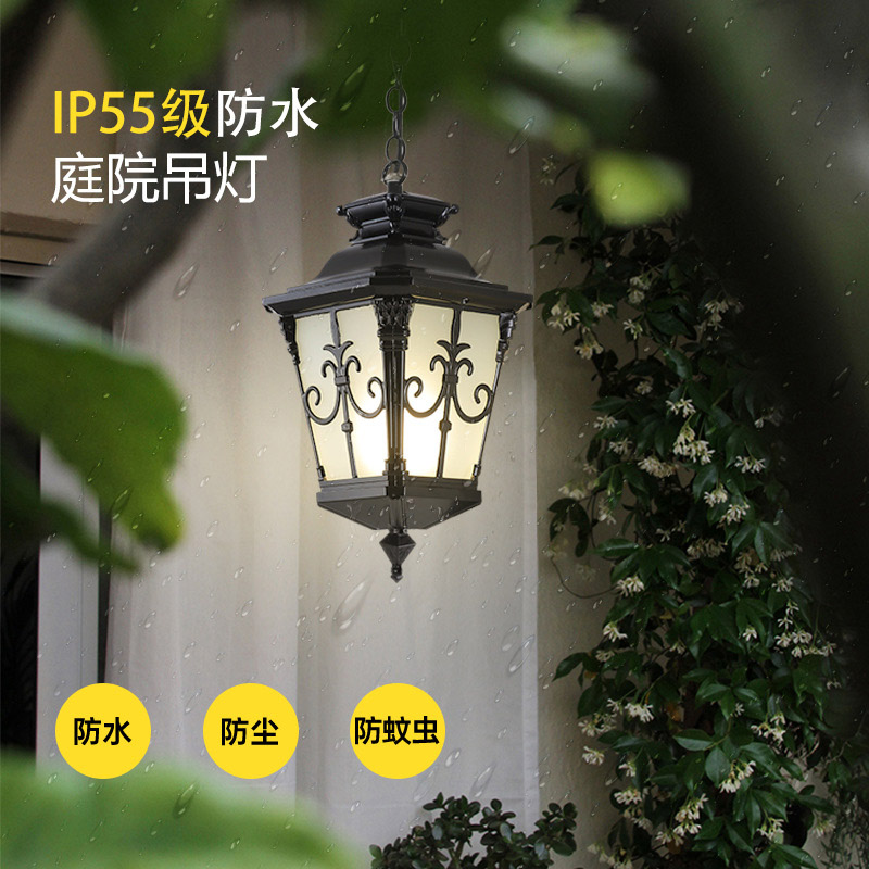 Outdoor Lighting Bronze - กันน้ํากลางแจ้ง Porch จี้ไฟแก้วสีดําด้านนอกจี้ Vintage Bronze แขวนโคมไฟอุตสาหกรรม