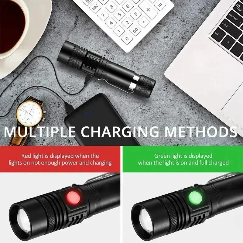 ไฟฉายแบบชาร์จได้ T6 ใช้แบตเตอร - Outdoor Lighting Setup บทวิจารณ์และราคา